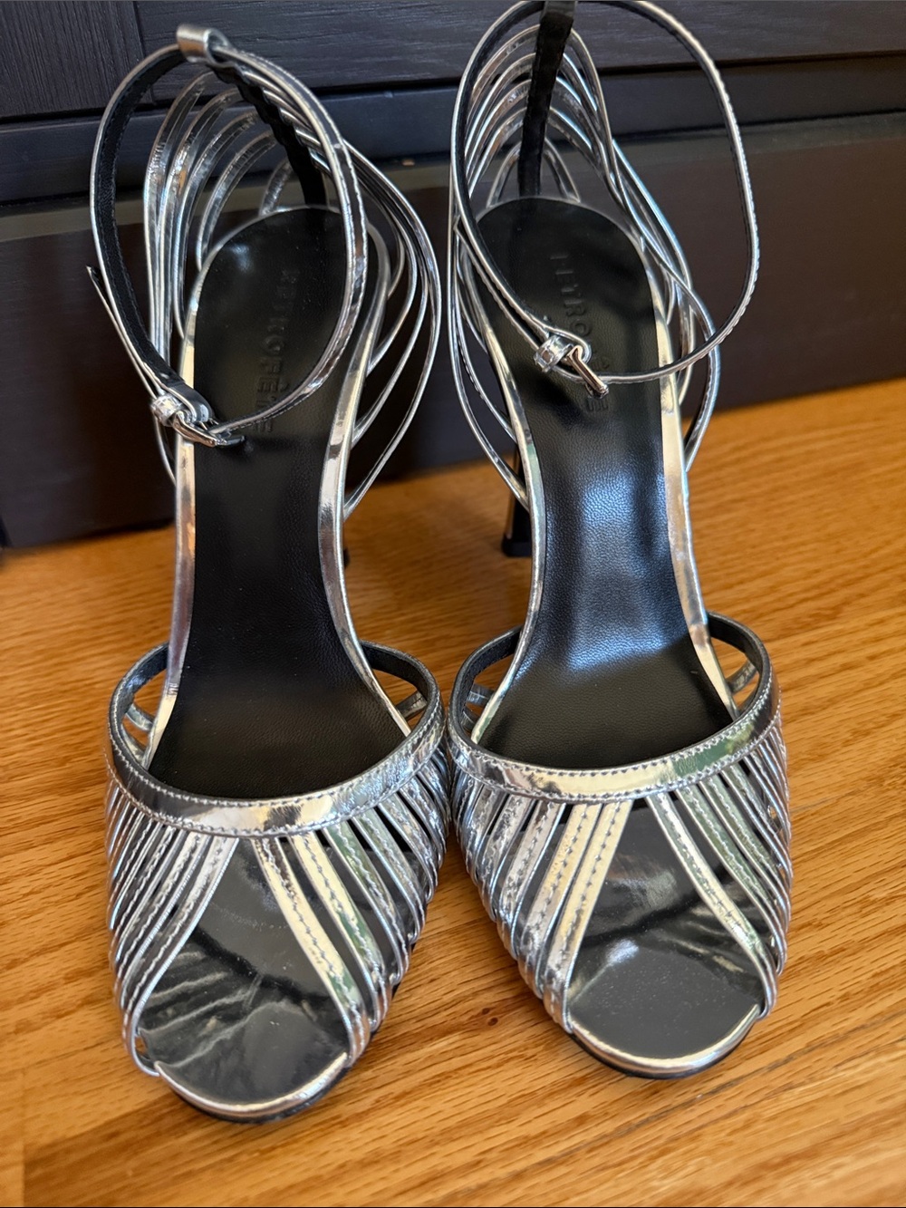 Retrofete Silver Strappy Metallic Open-Toe Heels